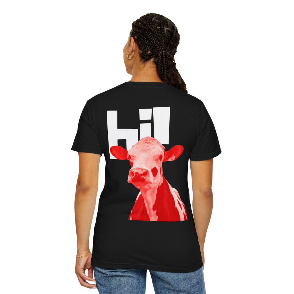 Hi Cow Graphic T-Shirt — Retro Pop Art Cow Pocket Tee